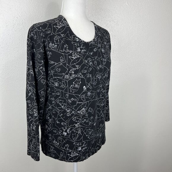 Mint Neko Long Sleeve Shirt Women Medium Black Cat All Over Print Novelty Tee - Picture 4 of 15